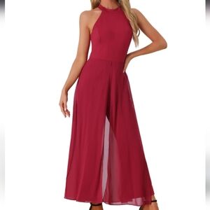 Allegra K Red Halter Skirted Jumpsuit